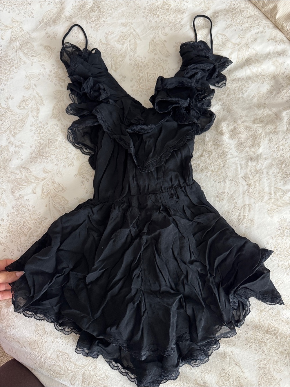 Maeve Black Ruffle Lace-Trim Mini Dress